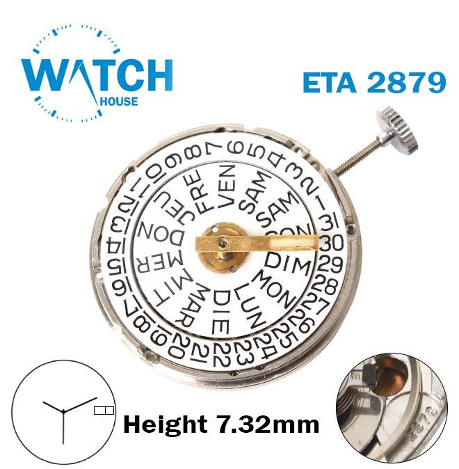 ETA 2879-GABARIT 3HZ Automatic Movement-White Date& Day Disk At3-H:7.32mm-3Hands