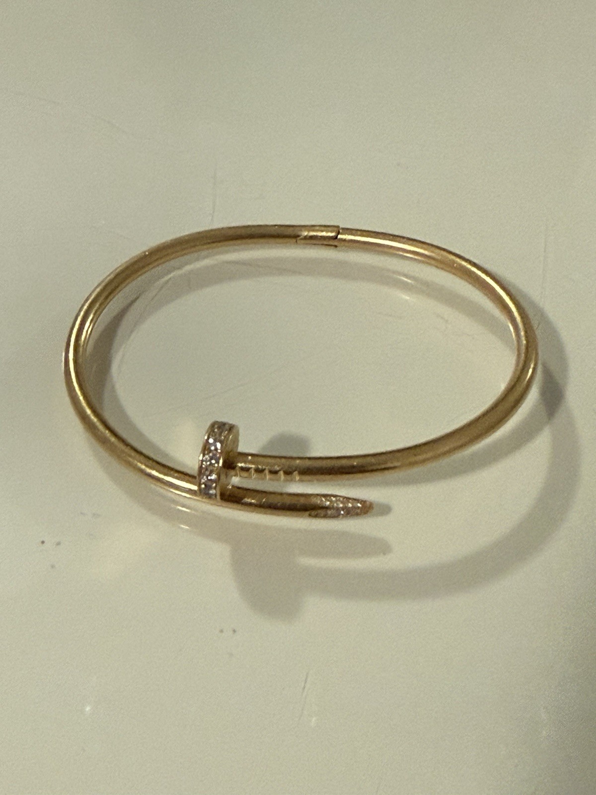 Cartier 18K Yellow Gold Diamond Nail Bangle Bracelet Signed AU750 FJ0902