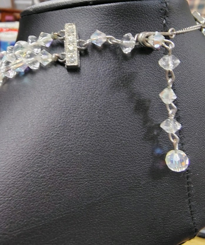 Beautiful Vintage Aurora Borealis Double Strand Necklace With Hook Closure 14 In