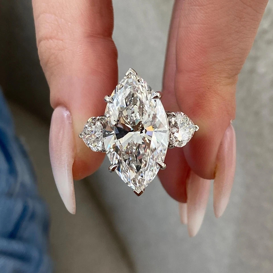 4.10 Ct Marquise Cut Moissanite Engagement Wedding Ring 925 Sterling Silver