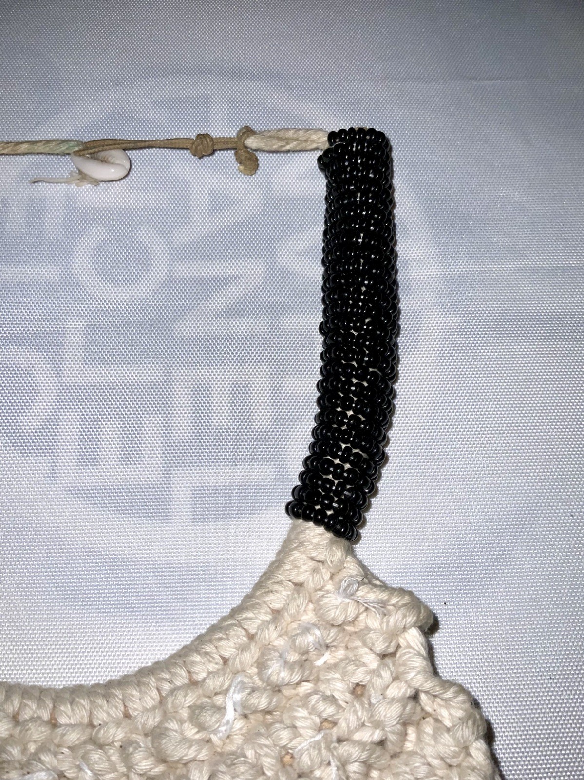 Papua New Guinea Feathered Cowrie Shell Necklace Tribal Band hand weaved Fabric
