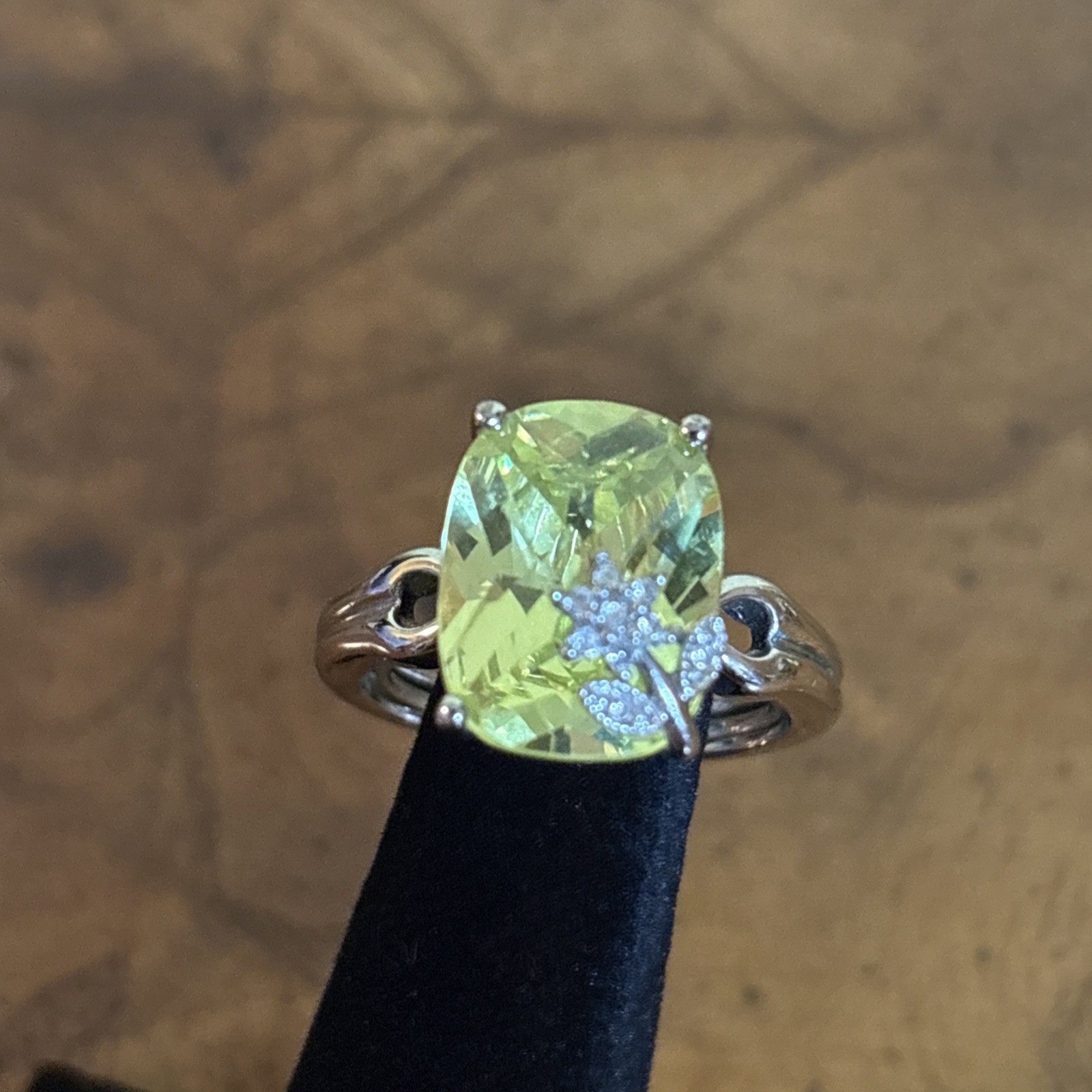 Vintage Rectangle Faux Citrine Silver Ring – Yellow Glass Stone – Retro Jewelry