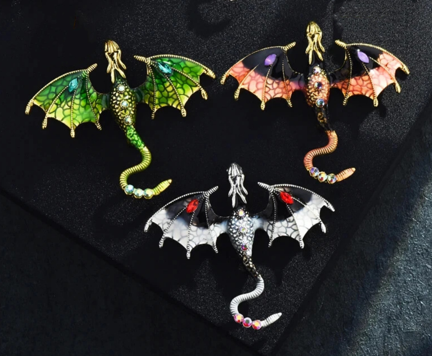 3PCS Fashion Rhinestone Enamel Dragon Little Dinosaur Brooch Pin 60x68mm