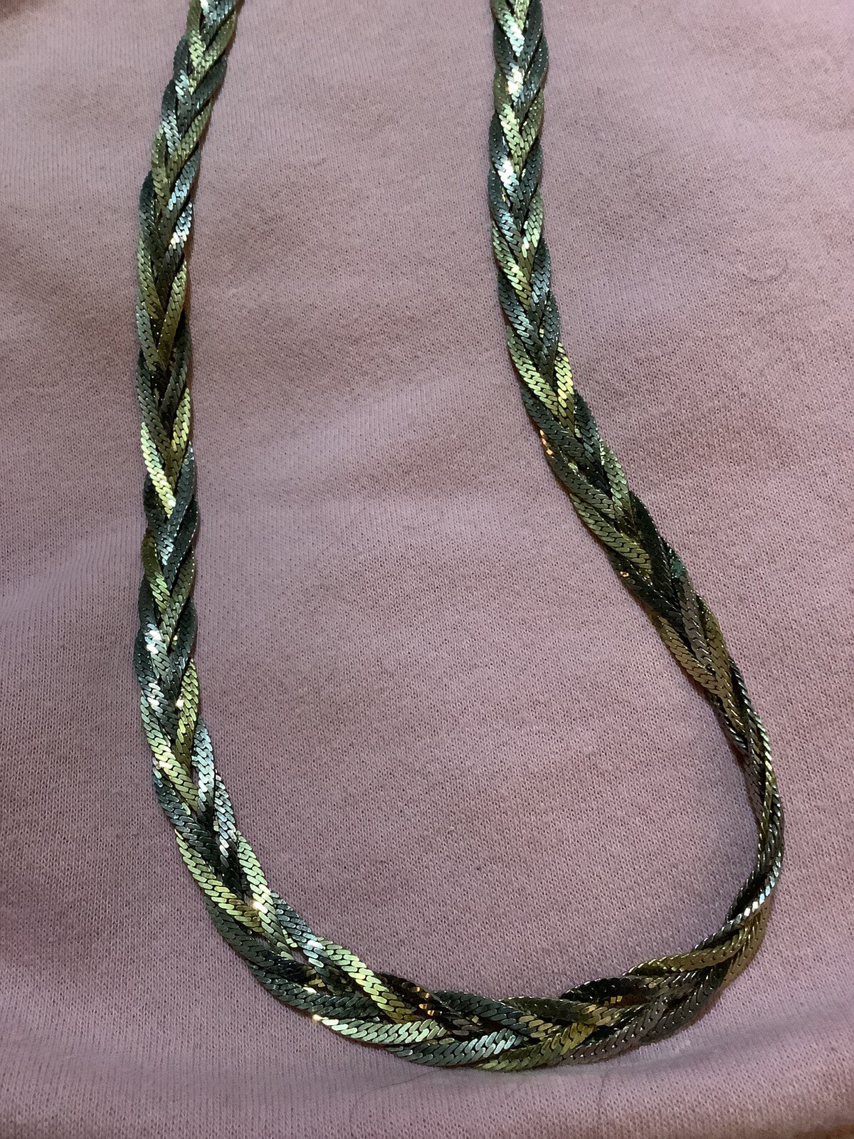 VTG SIGNED KOREA 24″ Copper/ Gold/Silver Tri-Color Braided~ Beautiful