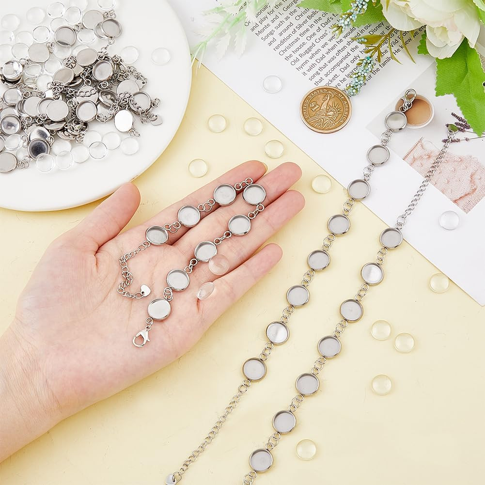 8Pcs Cabochon Bracelet Making Kit Base Bangle Blank Settings Stainless Steel Bra