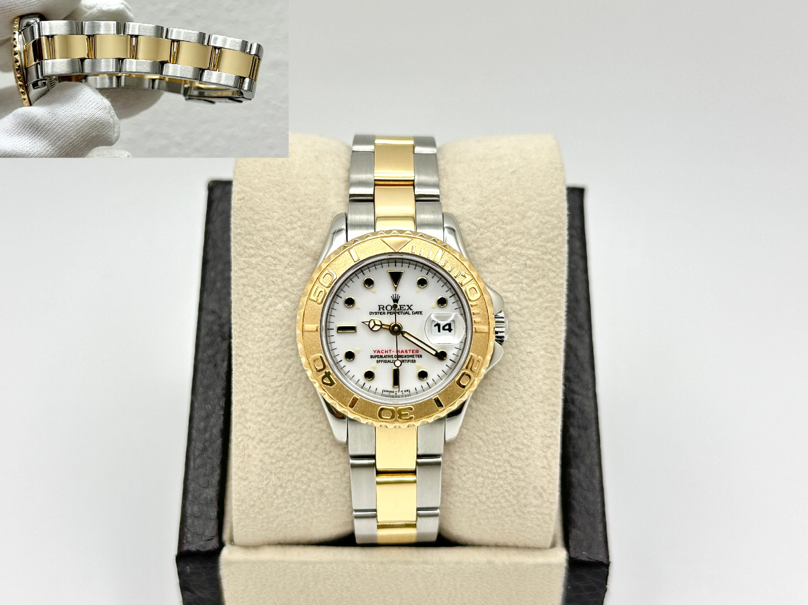Rolex Ladies Yacht Master 69623 29mm White Dial 18K Yellow Gold Stainless Steel