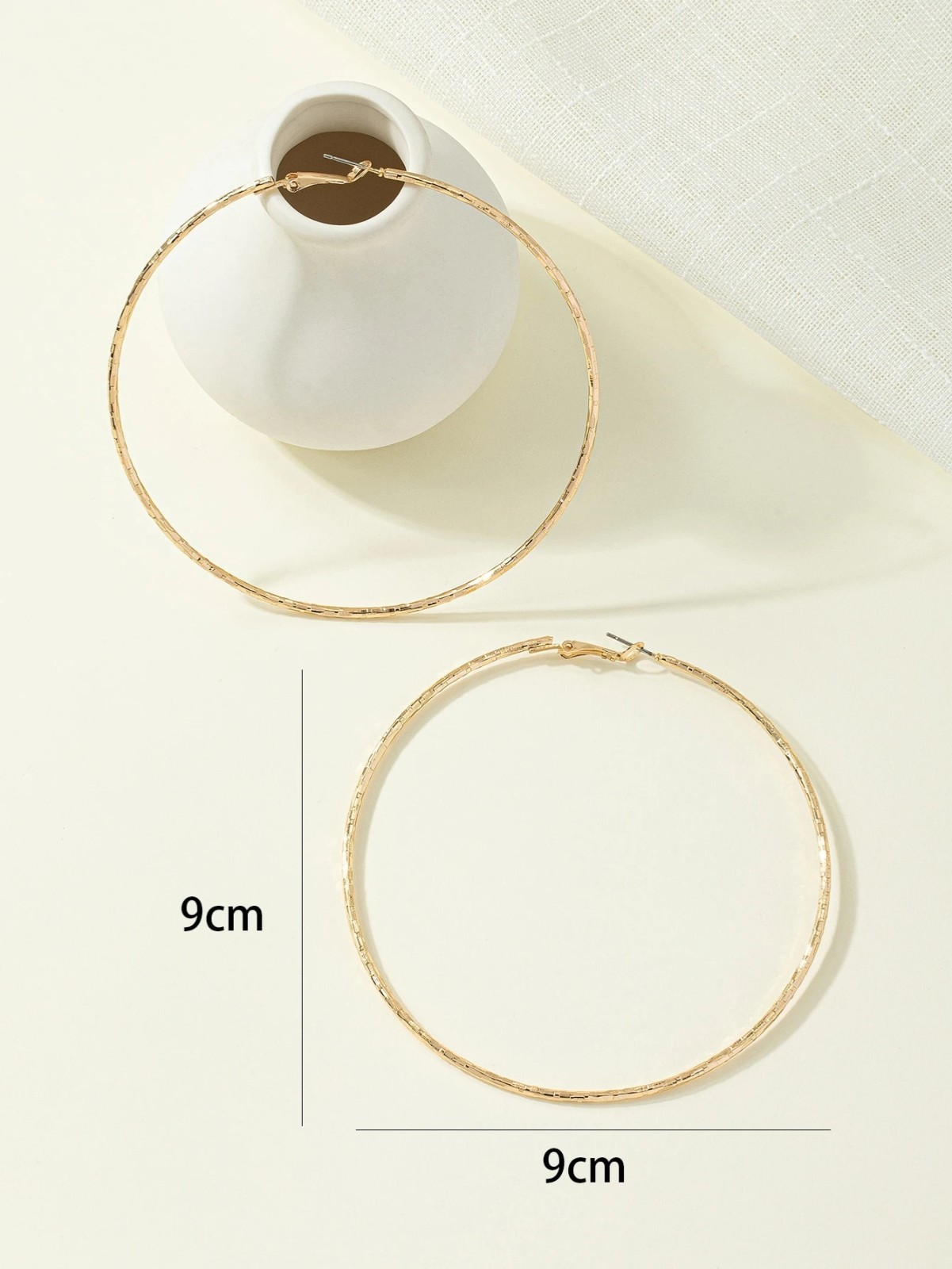 Large Textured Hoop Earrings Oversized 90mm Gold Silver Tone Statement Women