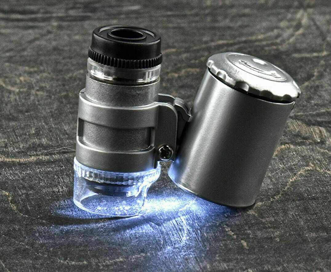 10pc 45X Mini LED + UV Illuminated Pocket Microscope Loupe Currency Coin Jewelry