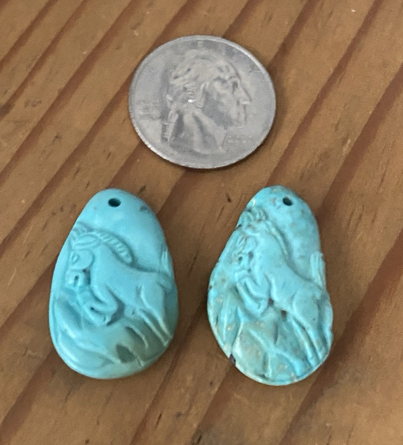 2 Turquoise Carved Pendants Charms Approx 30mm X 17mm