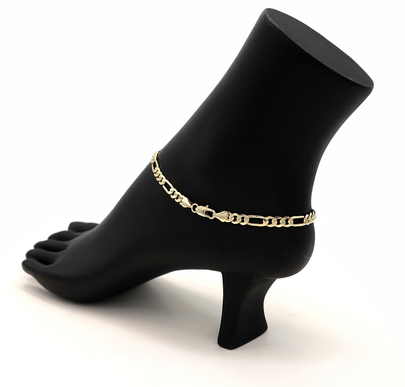 10″ ITALIAN FIGARO LINK CHAIN ANKLET 5mm ANKLE BRACELET 14K GOLD PLATED
