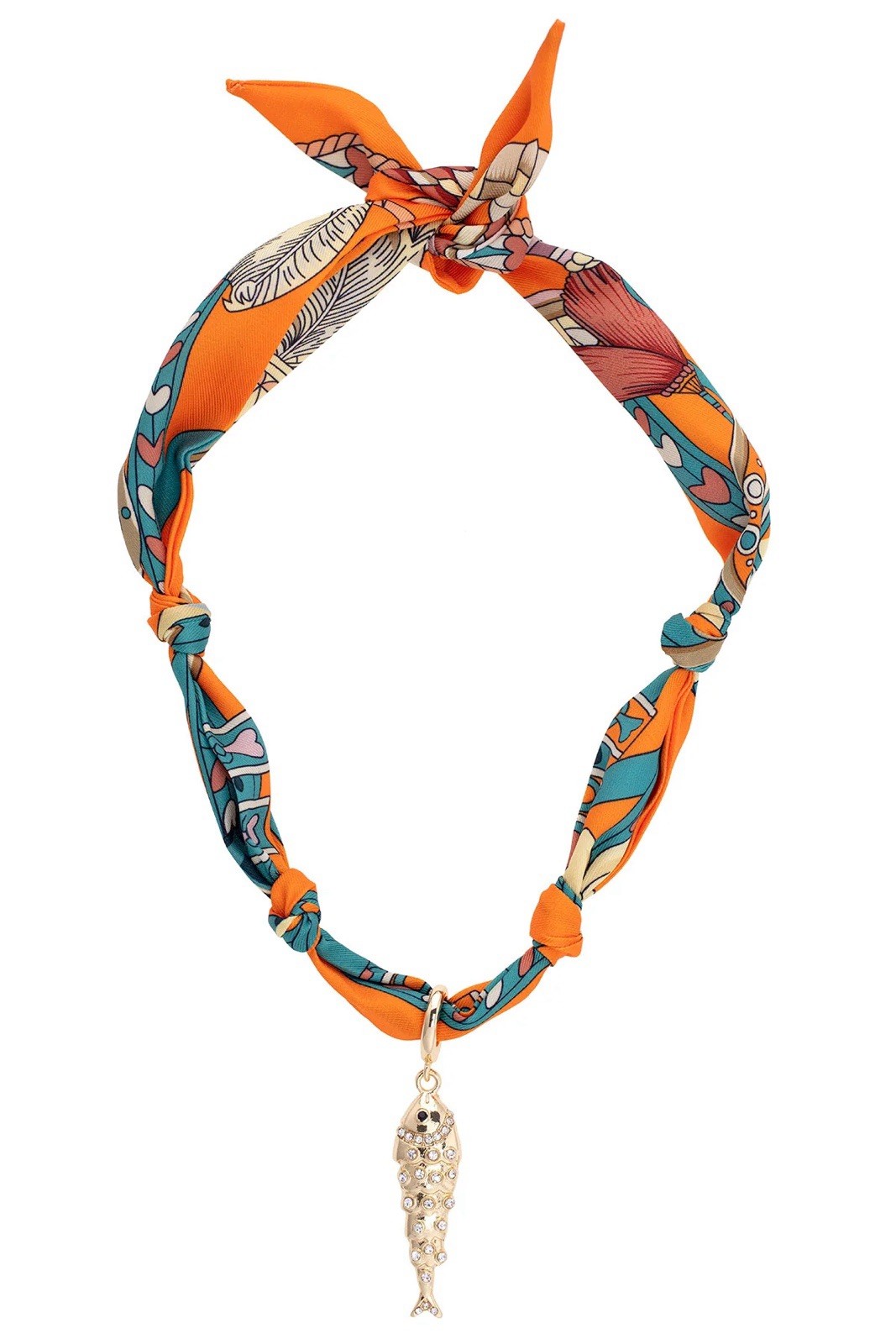 Colette Pave Sardine Scarf Necklace by Canvas Style in Orange & Teal NWT! $42