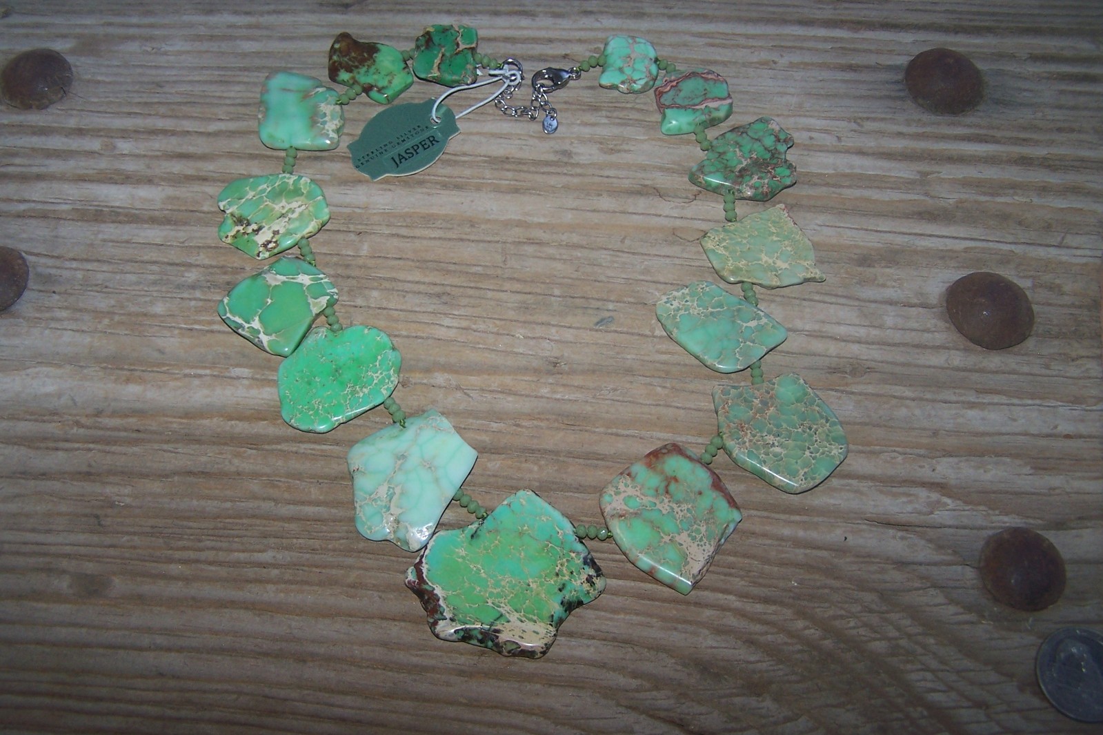 NWT LUC Lucas Lameth Sterling Silver Light Apple Green Jasper Slab Necklace