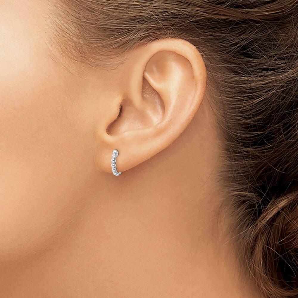 10.8mm Sterling Silver Rhodium-plated Beaded Hoop Earrings