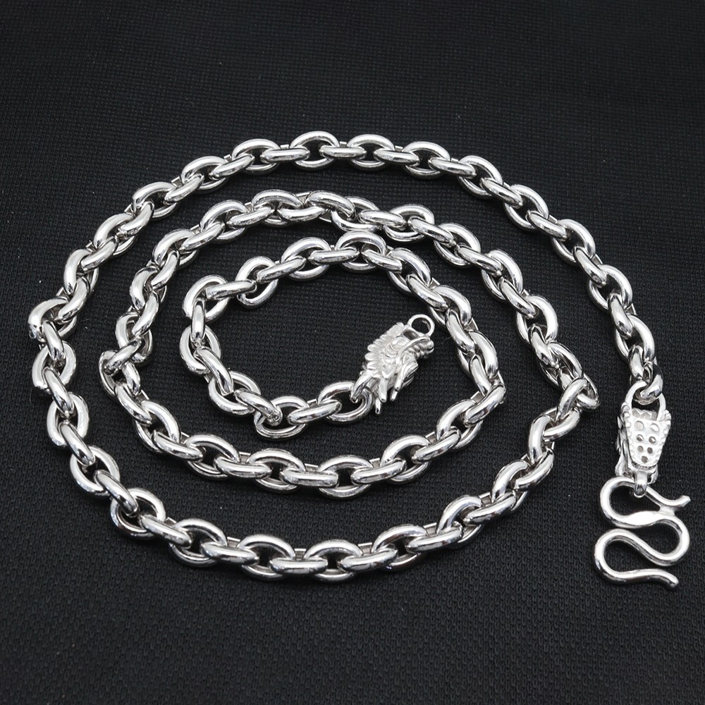 Pure 925 Sterling Silver Necklace 7mm Cable Link Dragon Head Chain 21.6inch L