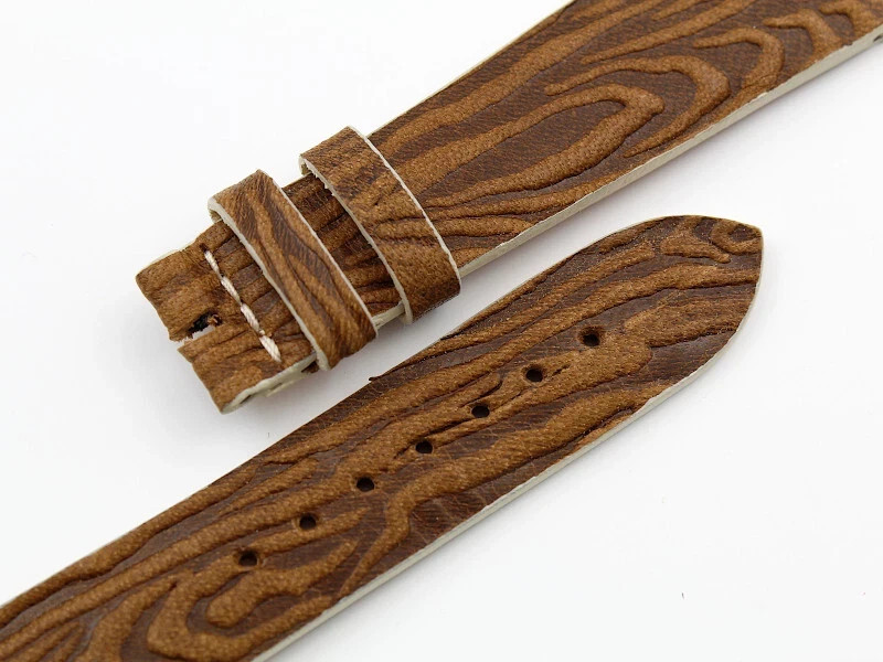 Genuine Leather Strap Brown Wood Effect Handle 20mm Spare Parts Made Italy New