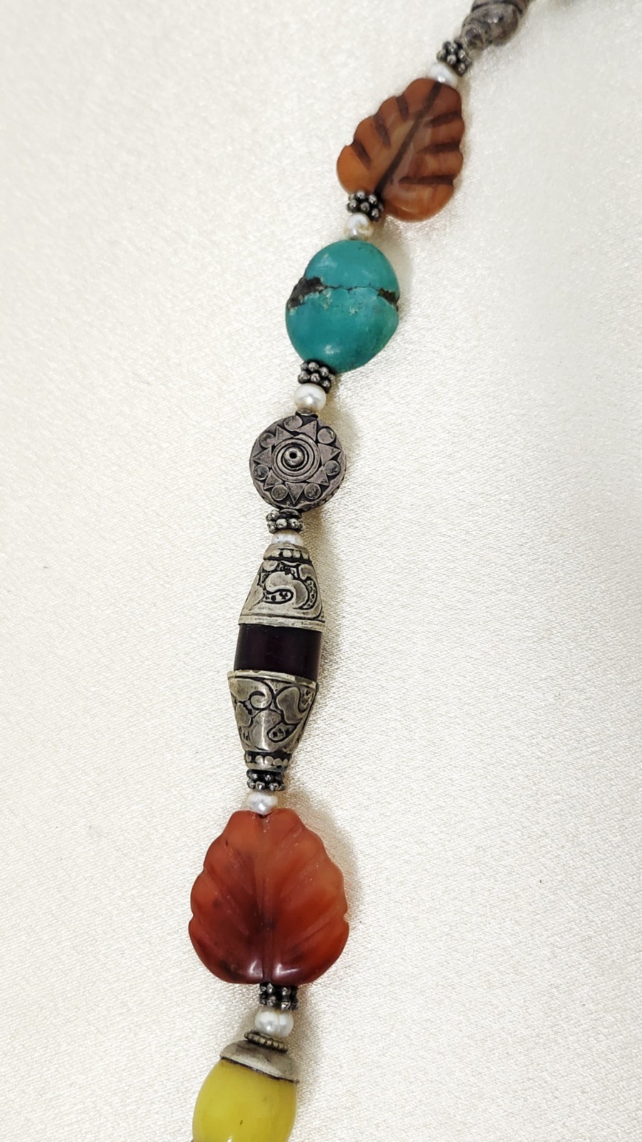 Vintage Tibetan Himalayan Tribal Beaded Statement Necklace Carnelian Turquoise