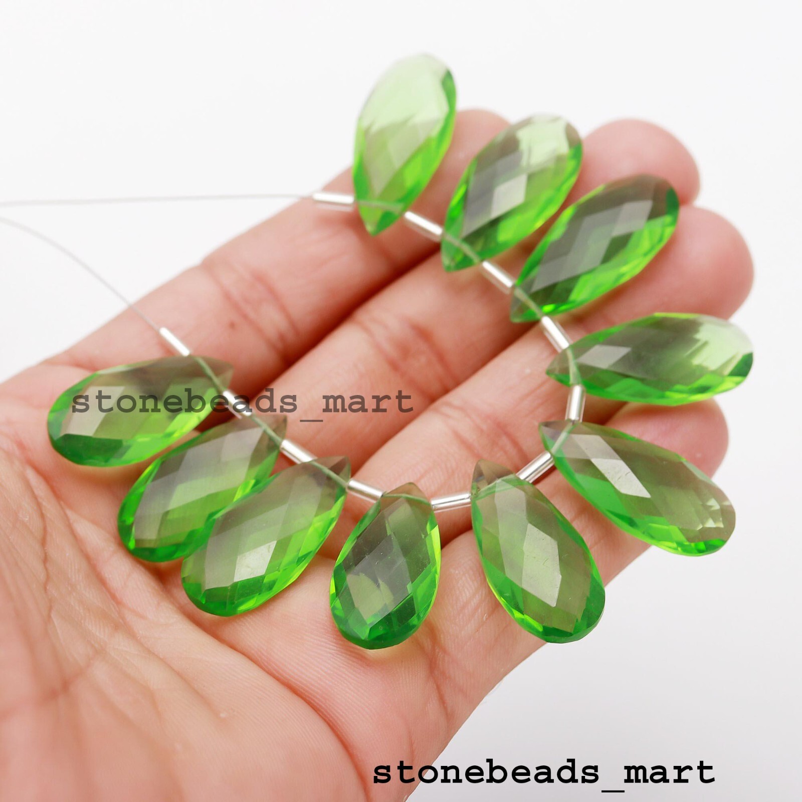 Chrome Diopside Gemstone Hydro Quartz Briolette Faceted 25x12MM 5 Match Pairs