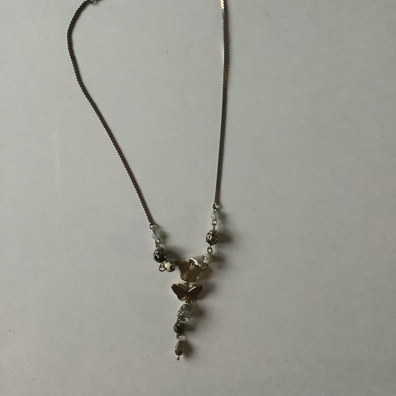 Accessorize Pink Enamel Butterfly Necklace Flower Rosary Detail Y Drop Fairy