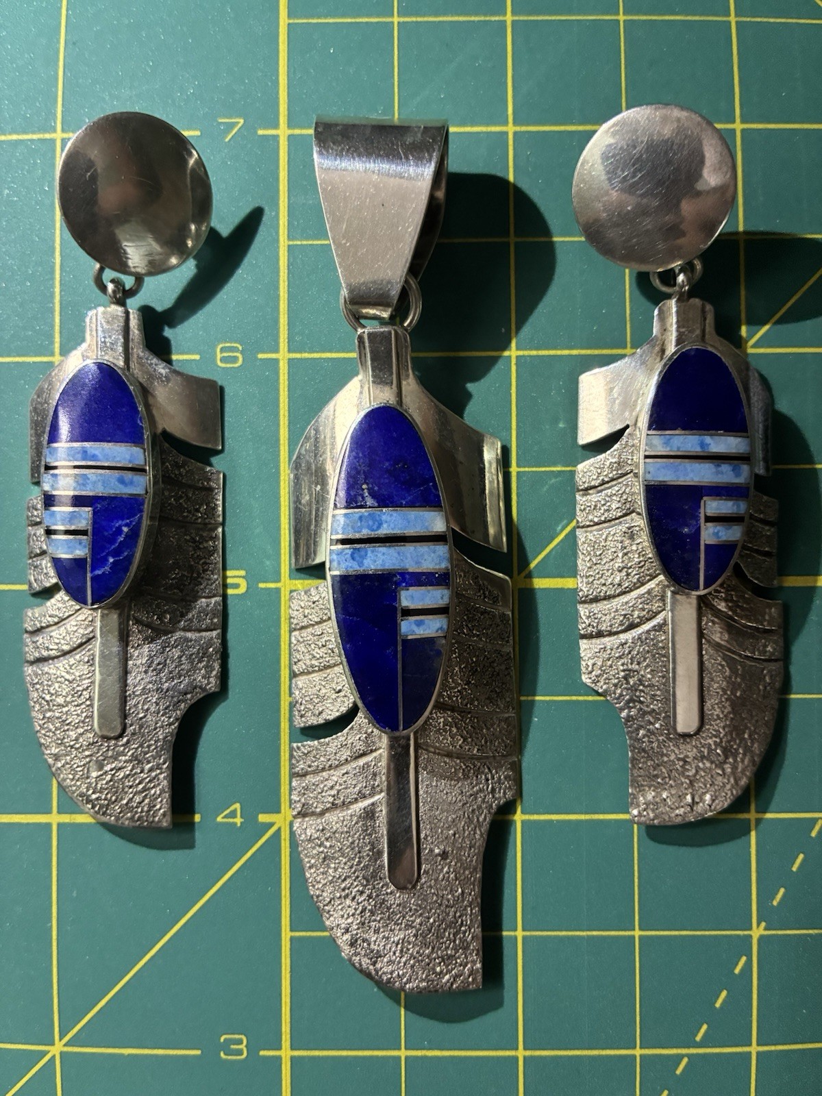 Back @ $755 @ 8PM 70s-80s Navajo J. Howe Feather Sterling/Stone Pendant/Earrings