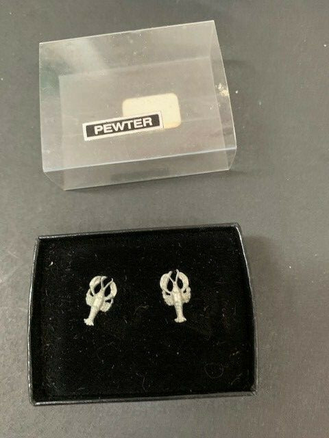 Vintage Pewter Lobster Earrings in Box