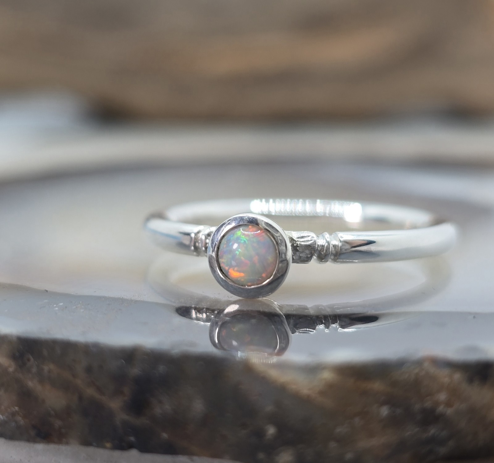2 X Australian Made STACKABLE Opal Ring Set 925 Sterling Silver Ring Unique