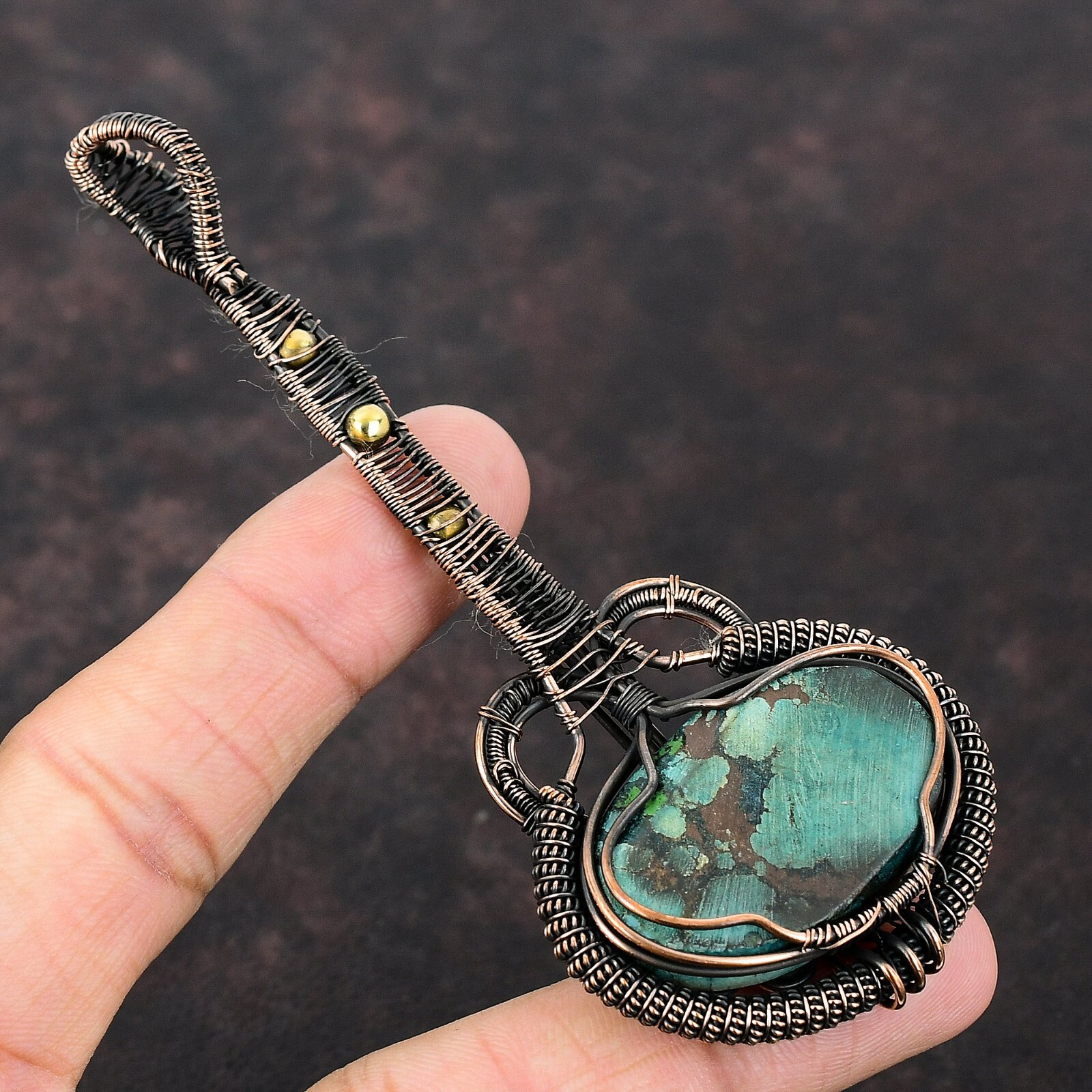 Copper Natural Tibetan Turquoise No Stone Wire Wrapped Guitar Pendant Jewelry