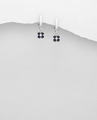 Sterling Silver Blue Sapphire Flower Dangle Earrings 0.87″Long 3.3g English Lock