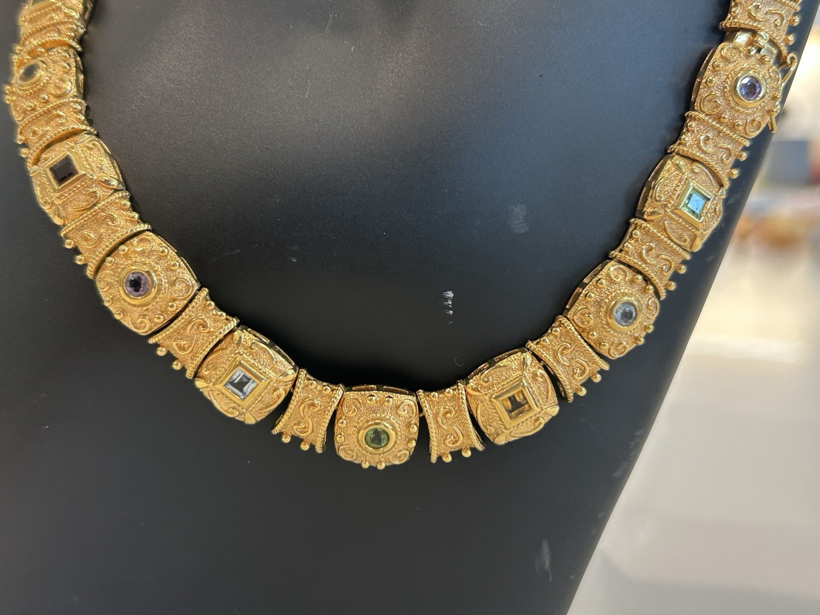 Veronese Etruscan Gold Vermeil Sterling Multi Stone Choker 925