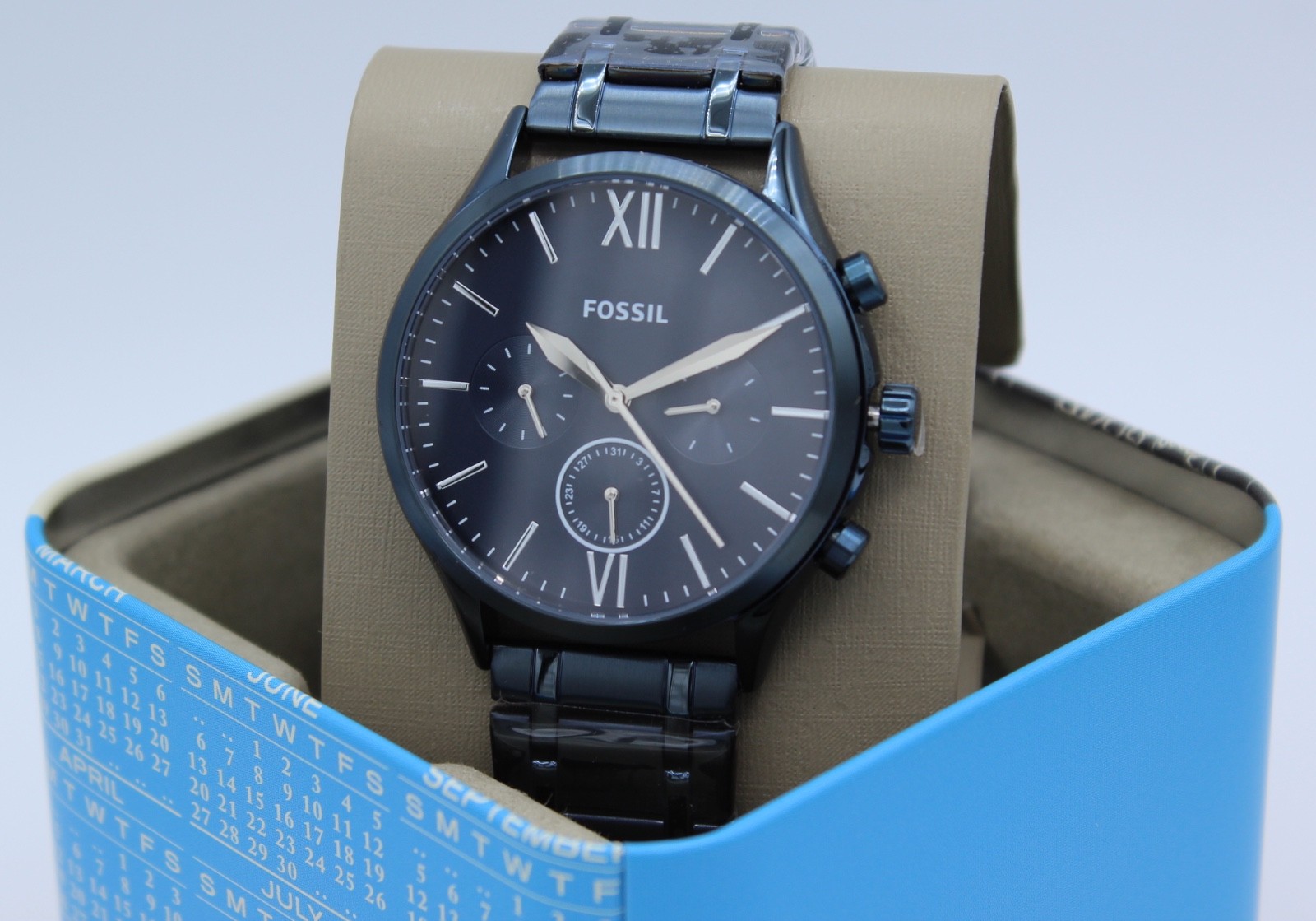 NEW AUTHENTIC FOSSIL FENMORE MIDSIZE CHRONOGRAPH NAVY BLUE BQ2403 MEN’S WATCH