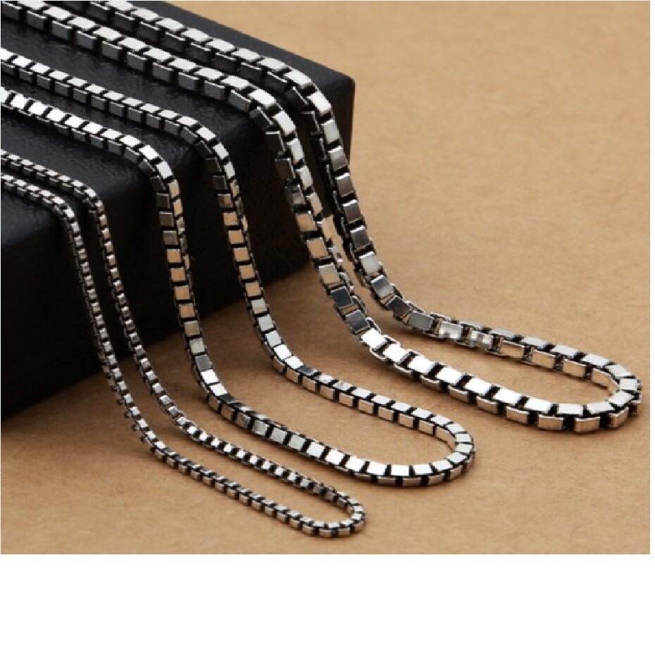 #BUY 1 GET 1 FREE# 925 Sterling Silver Box Chain Necklace 16″-32″ 1.2mm/2mm wide