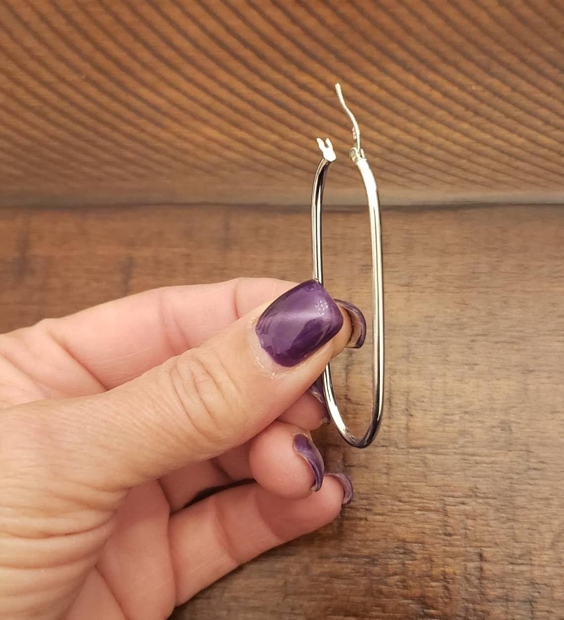 925 Sterling Silver Post Oval Lightweight Large Hoop Earrings for Women 52 mm