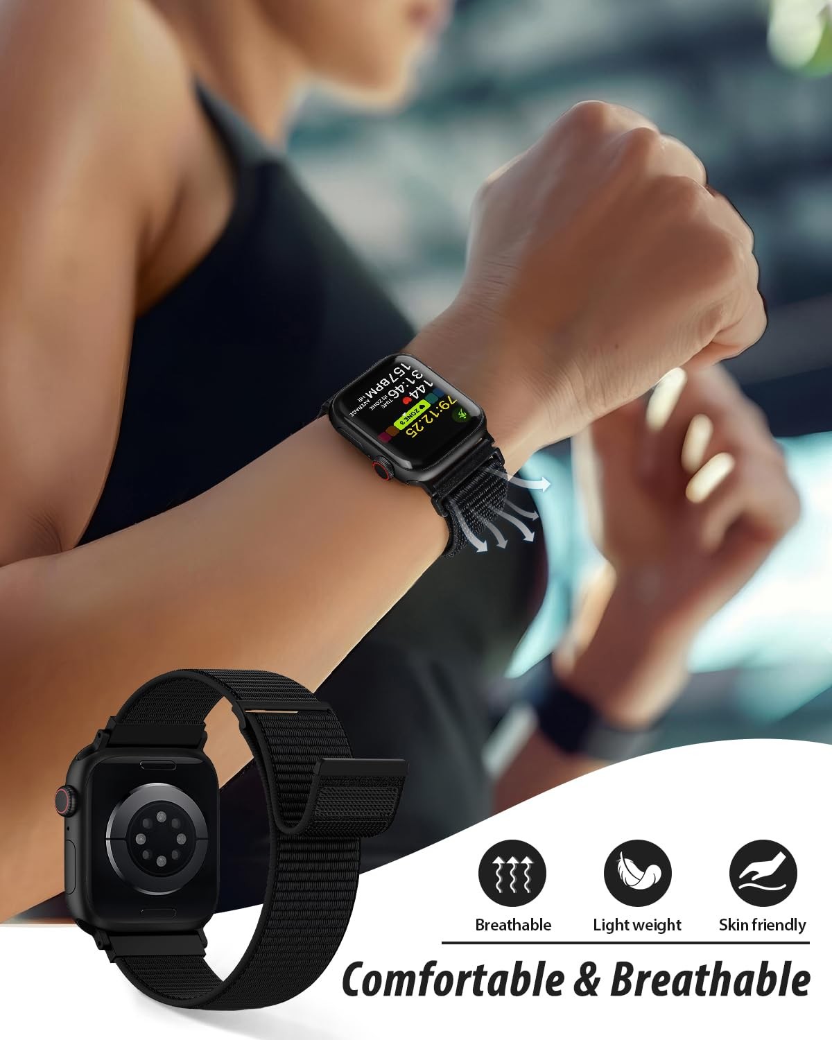 Nylon Loop Sport Band Compatible with Apple Watch Bands 44mm 45mm 46mm 49mm 4…