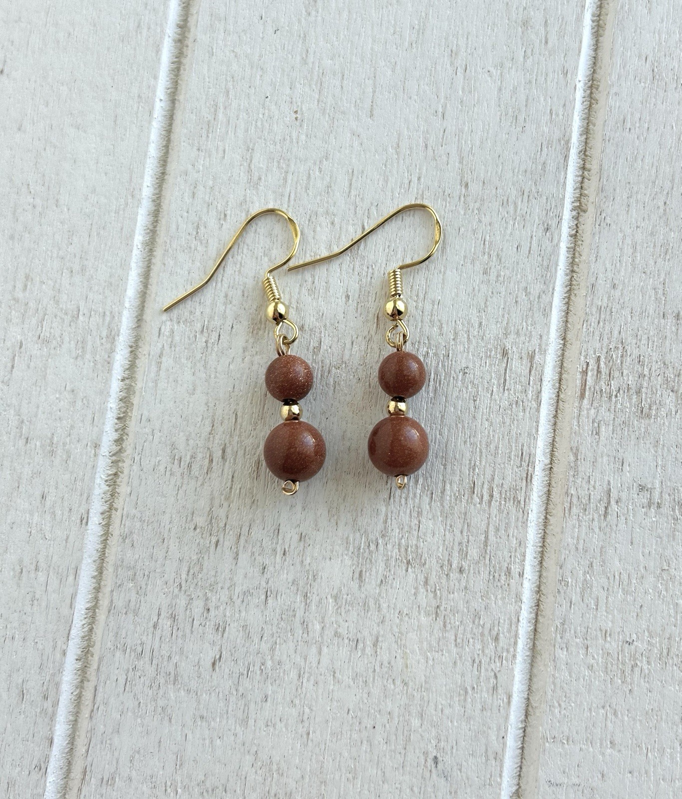Beaded Dangle Earrings Gold Sandstone 14 K Gold Filled