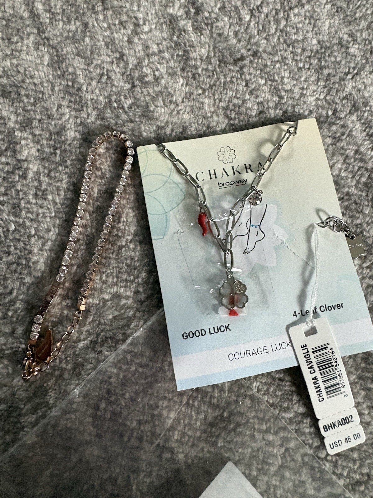 1 Brosway Chakra Good Luck Clover Anklet. Plus 1 Brosway tennis bracelet, angel.