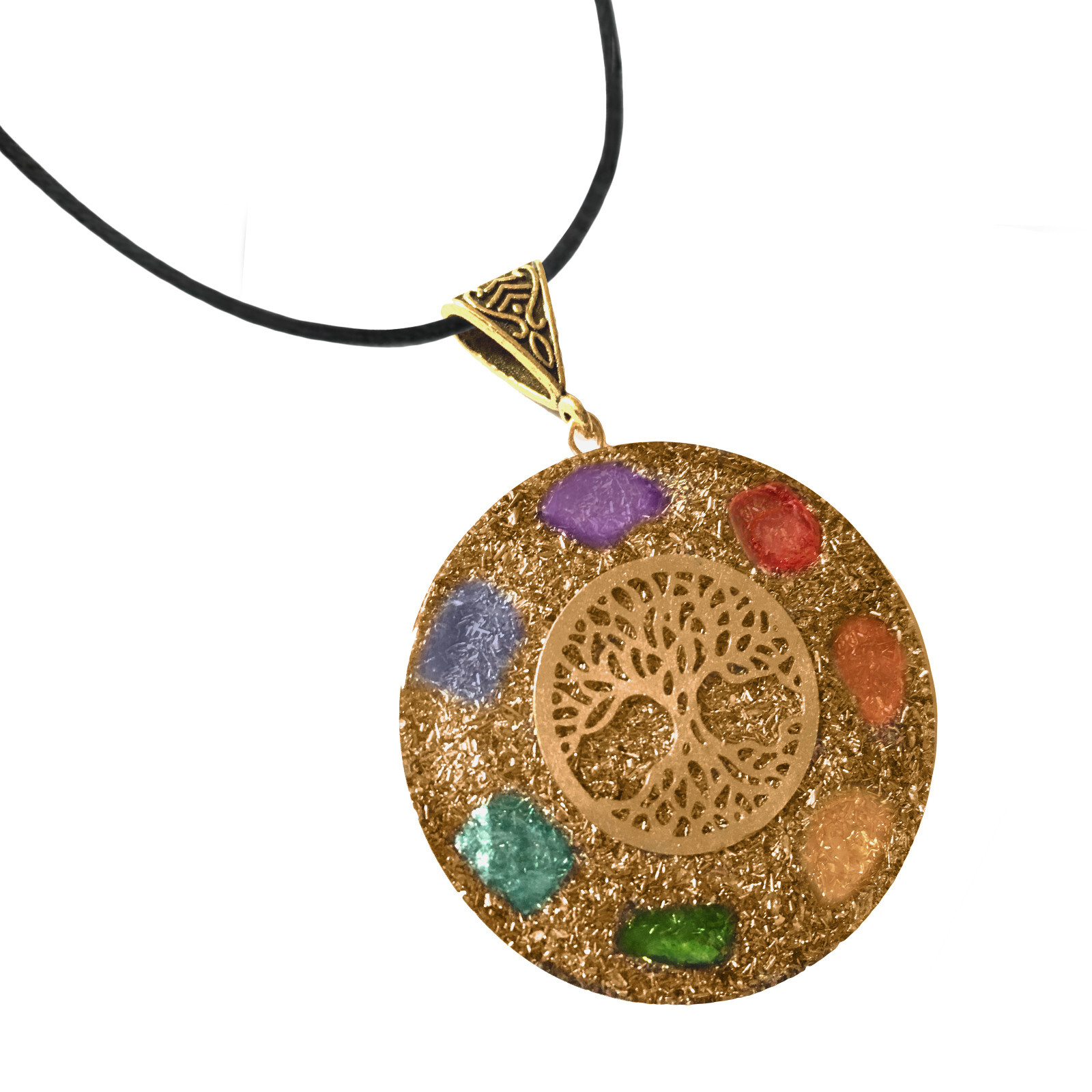 Tree of Life Sacred Geometry Pendant Orgone 7 Chakra Gemstone Necklace Orgonite