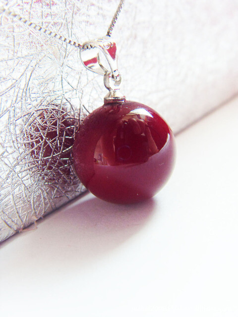 Red Natural Sea SHELL Pearl 12mm pendant 925 Silver 18″ Necklace gift Box PE33