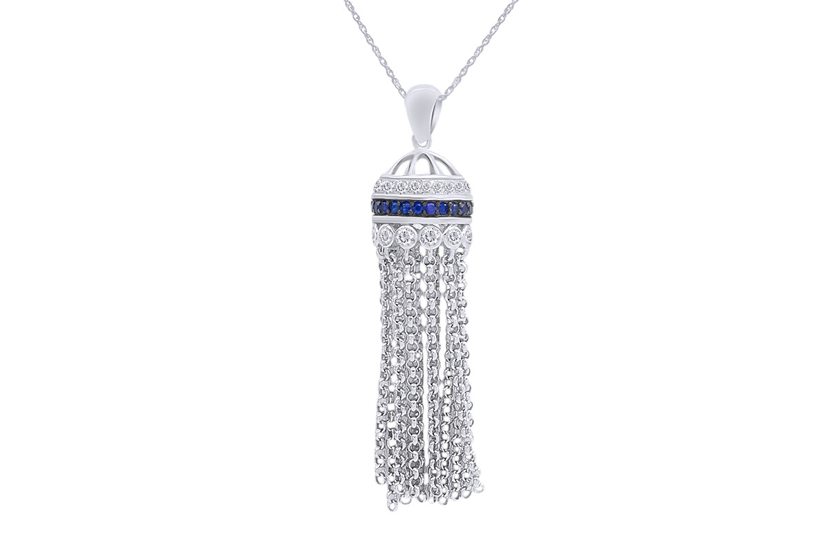Blue & White Round Cut Cubic Zirconia Drop Pendant 14k White Gold Plated Silver