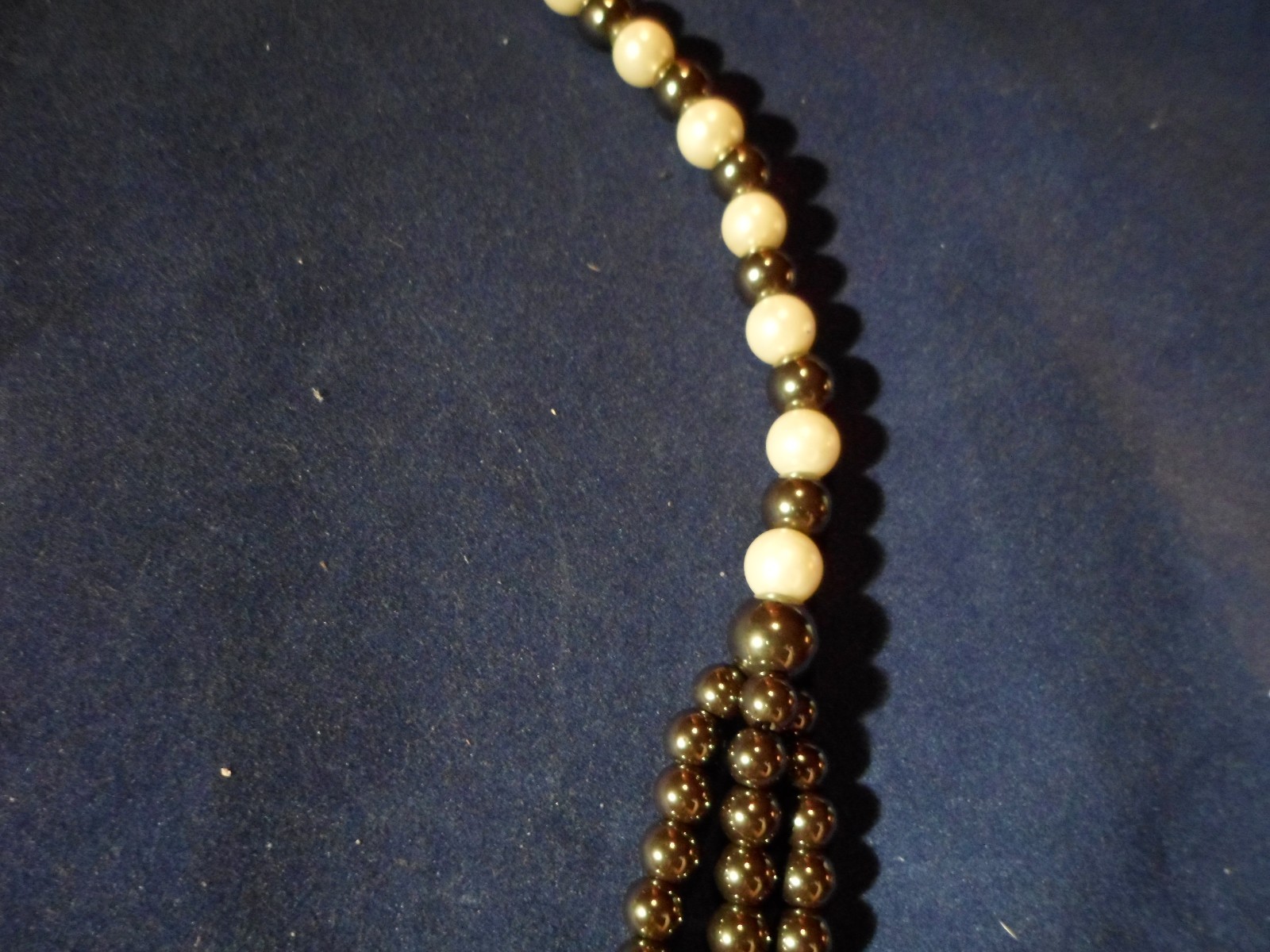 Hematite, White Glass Bead Earrings & Necklace 30″ in Stainless Steel – 90.00CTW