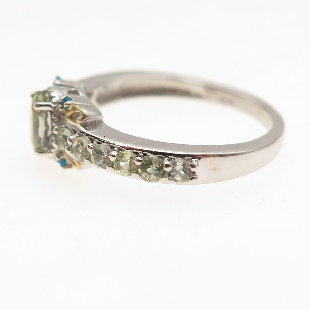 Chuck Clemency Sterling Silver 2-Tone Real Green Amethyst & Apatite Ring Size 8