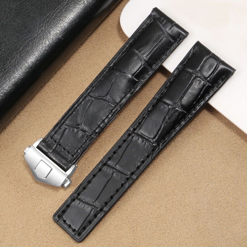 22MM LEATHER WATCH STRAP BAND FOR FREDERIQUE CONSTANT MOONPHASE FC-712MS BLACK