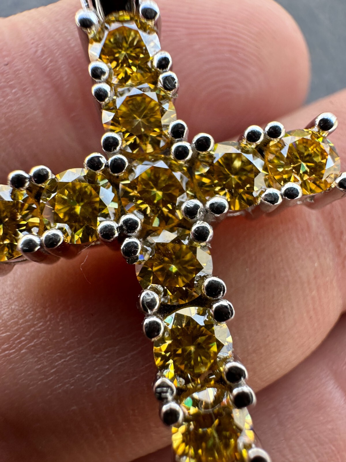 Yellow Canary MOISSANITE Real 925 Silver Cross Iced Pendant Necklace Hip Hop