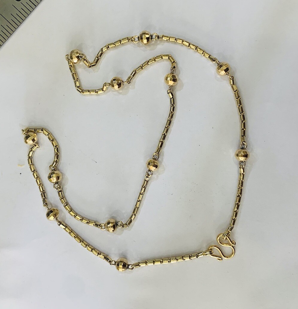 17K Solid Yellow Gold Flexible Ball Link Necklace 16.55GM 19Inch