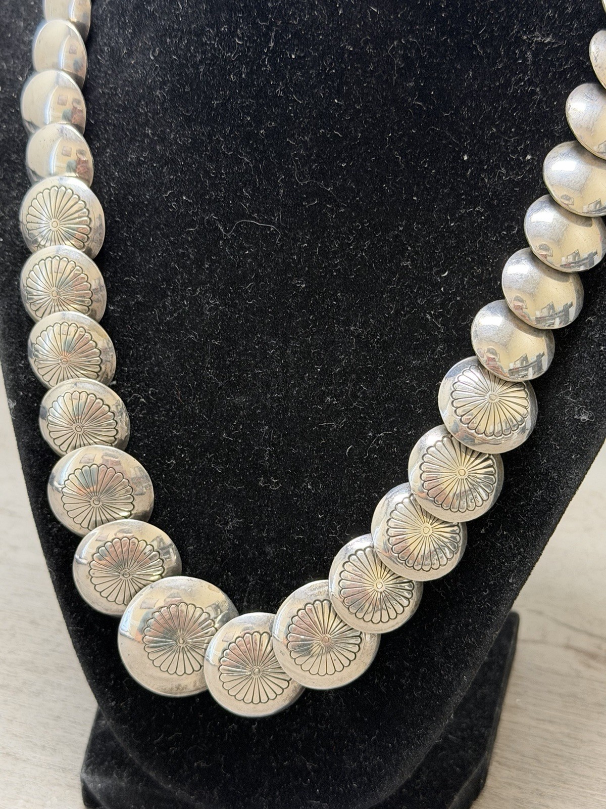 Vintage Navajo Indian Sterling Silver Floral Necklace Not Signed 925 Squash 88G