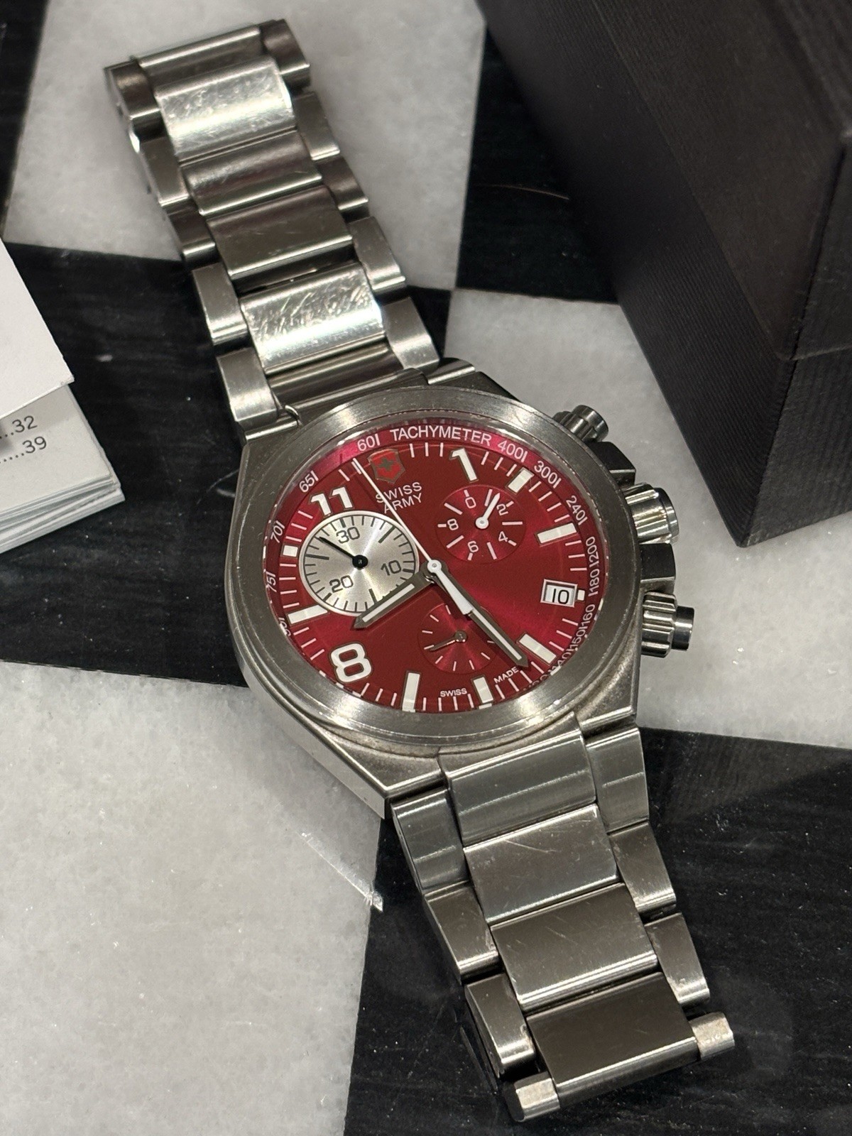 Victorinox 241160 Convoy Chrono Red SS Bracelet All Links Box And Manual