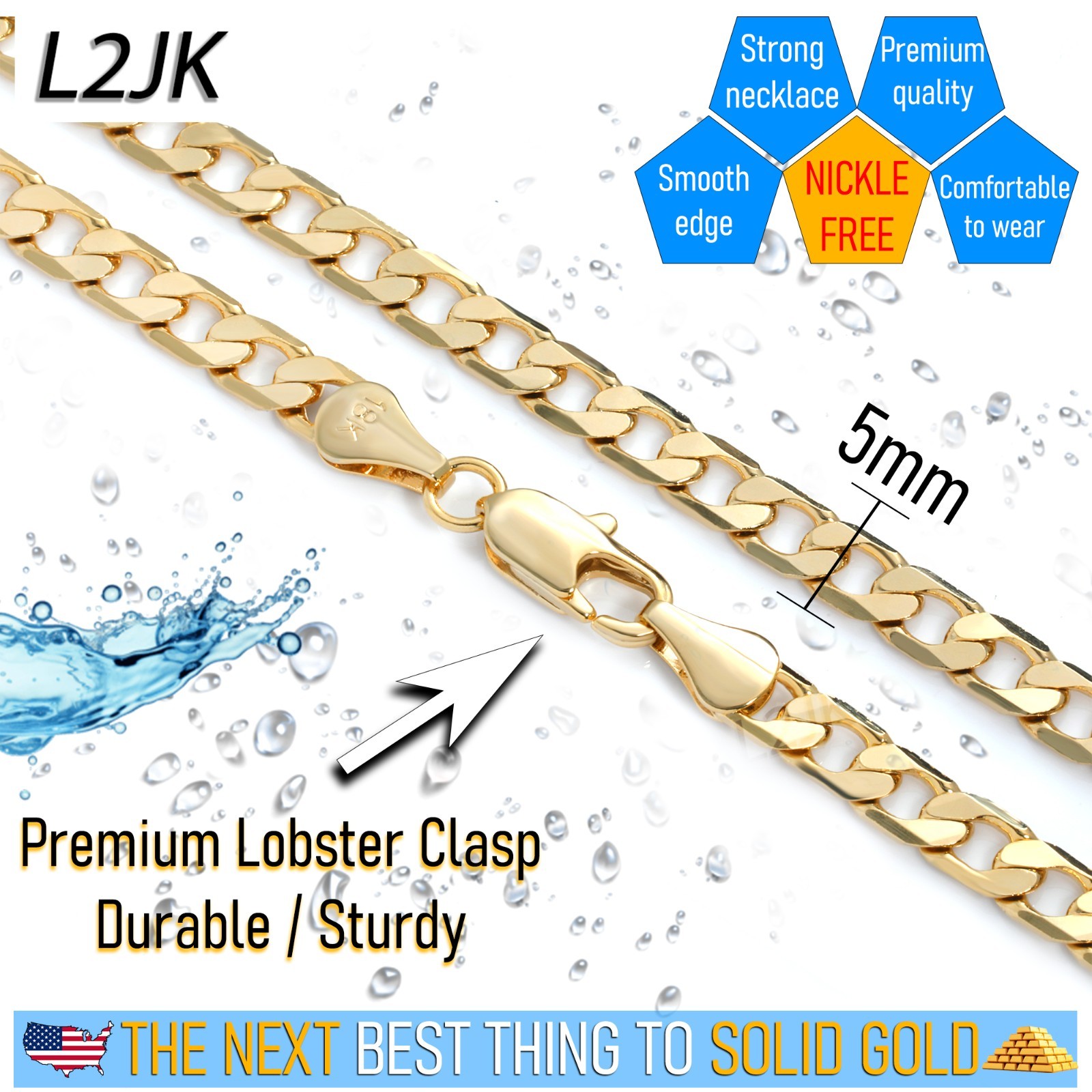 14k Cuban Chain Necklace 5mm A1r Silver Stardust Fashion Basketball Gold Plated