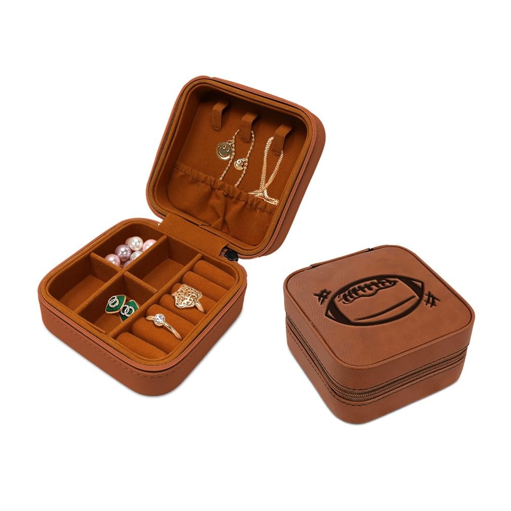 Engraved Leather Jewelry Box Football Sports Football Travel Earring Case for…