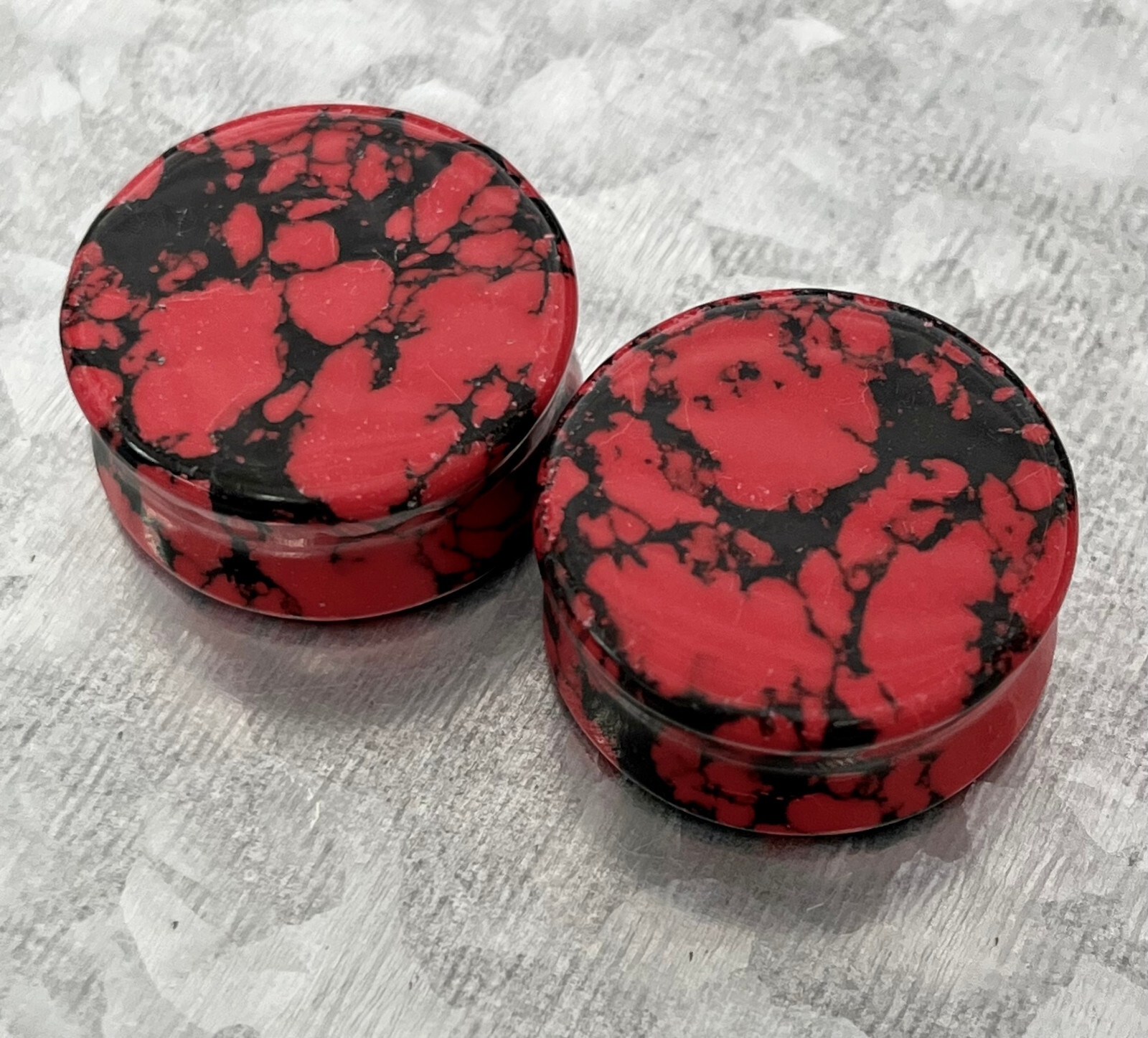PAIR Black & Red Synthetic Turquoise Stone Plugs Earlets Tunnels Gauges