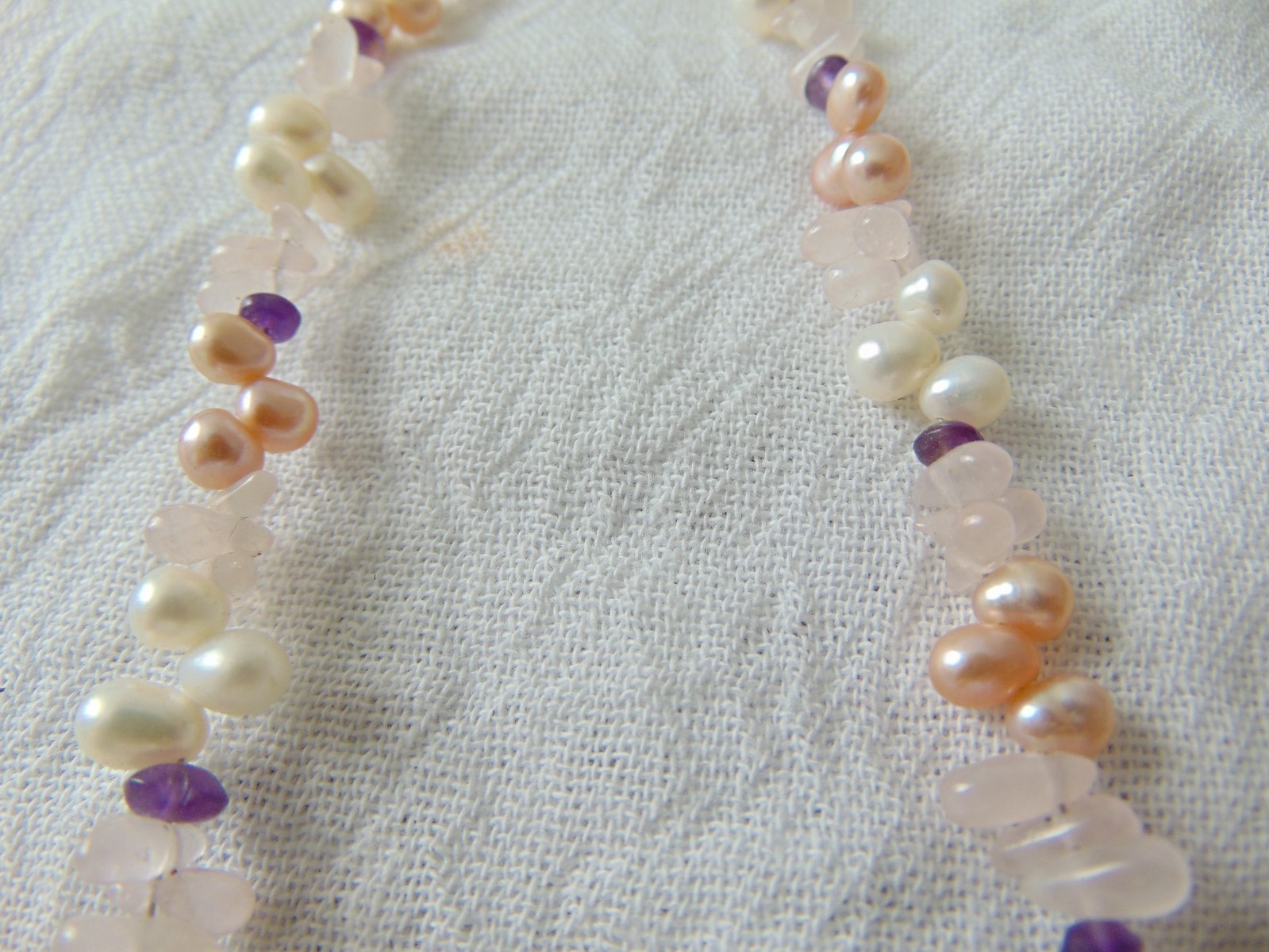 pink white tone freshwater pearls pink quarts Amethyst beads necklace bridal wed