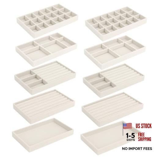 10 Pack Jewelry Organizer Tray Drawer Inserts Stackable Velvet Liner Beige