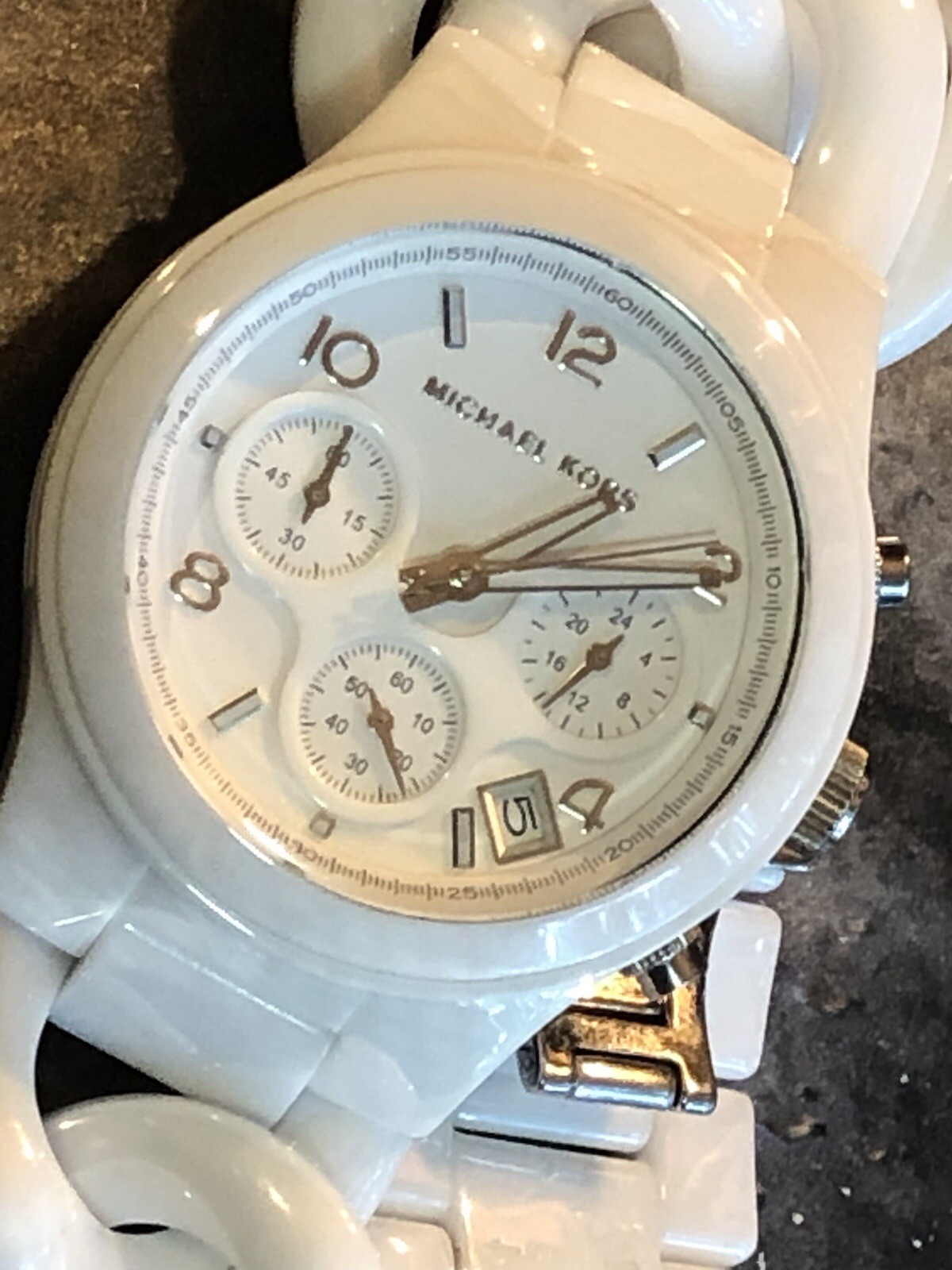 ✨🤍 NOS STUNNING Early MICHAEL KORS White CERAMIC Chain Link Bracelet Watch🤍✨